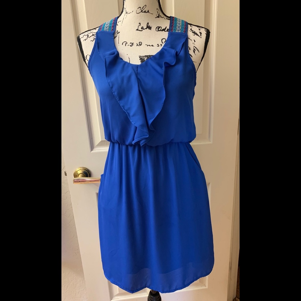 Xhilaration Royal Blue Sleeveless Ruffle Midi dress